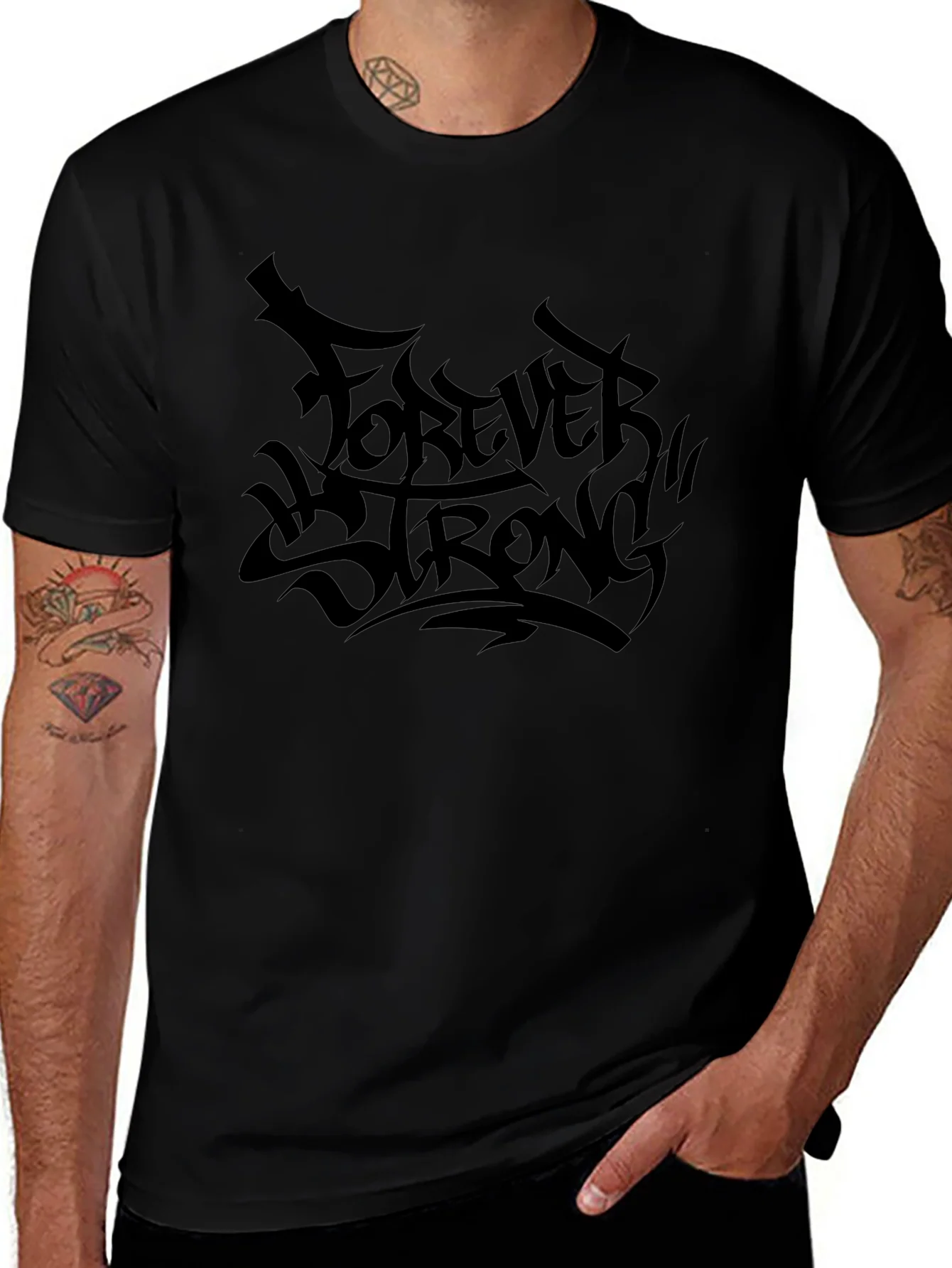 Forever Strong Graphic Tee - Black Cotton Comfort