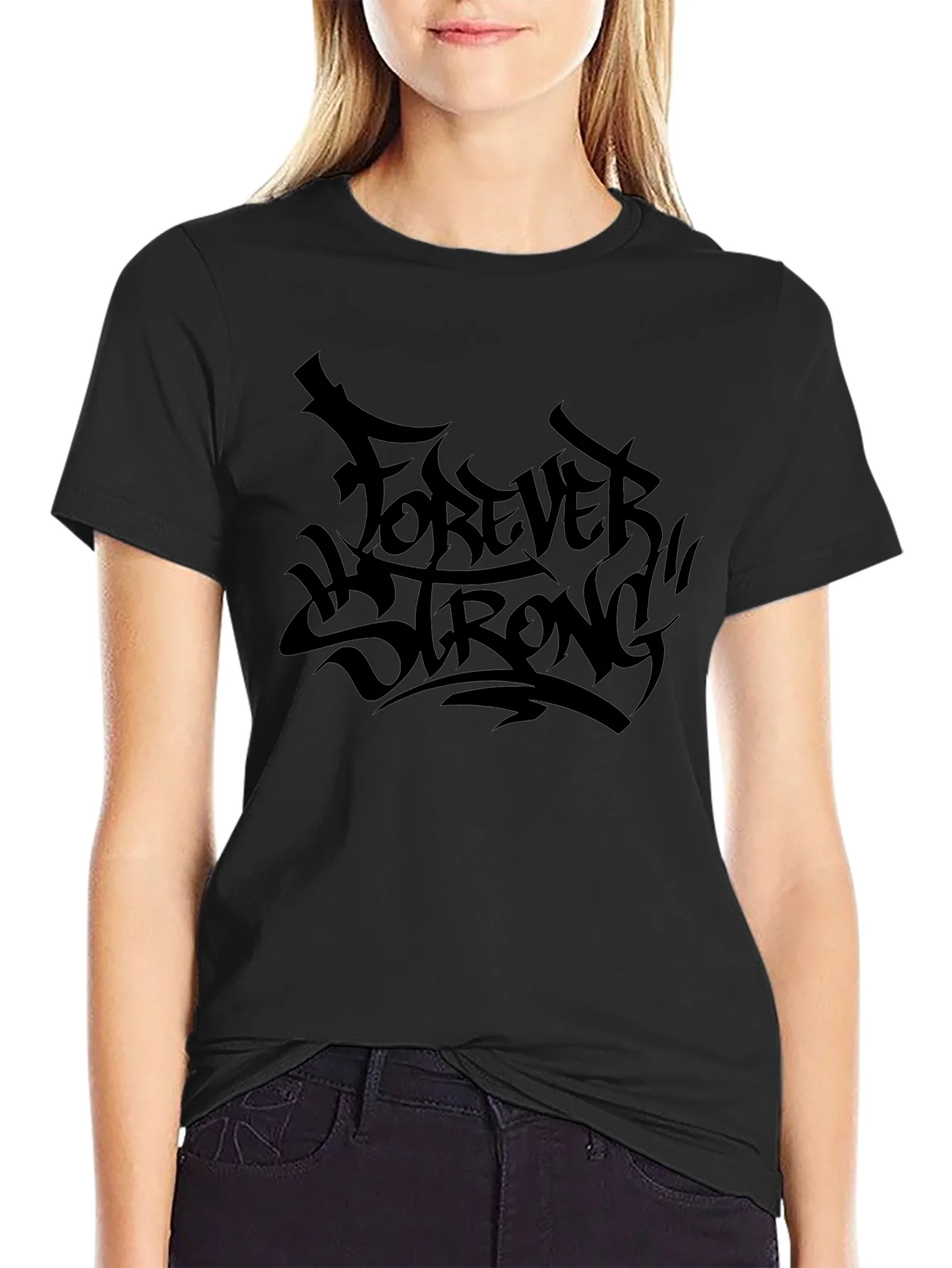 Forever Strong Graphic Tee - Black Cotton Comfort