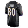 B.Ravens #80 Isaiah Likely Player Black Game Home Football Jerseys
