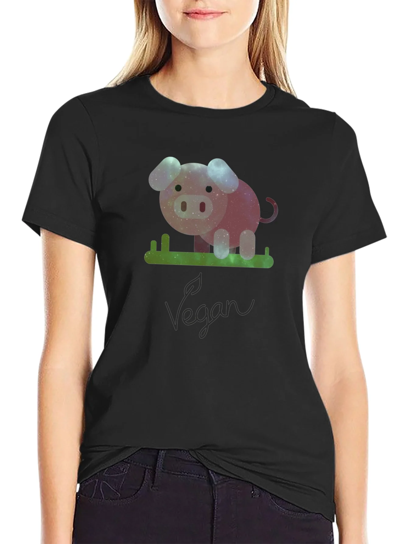 Vegan Galaxy Pig Graphic T-Shirt