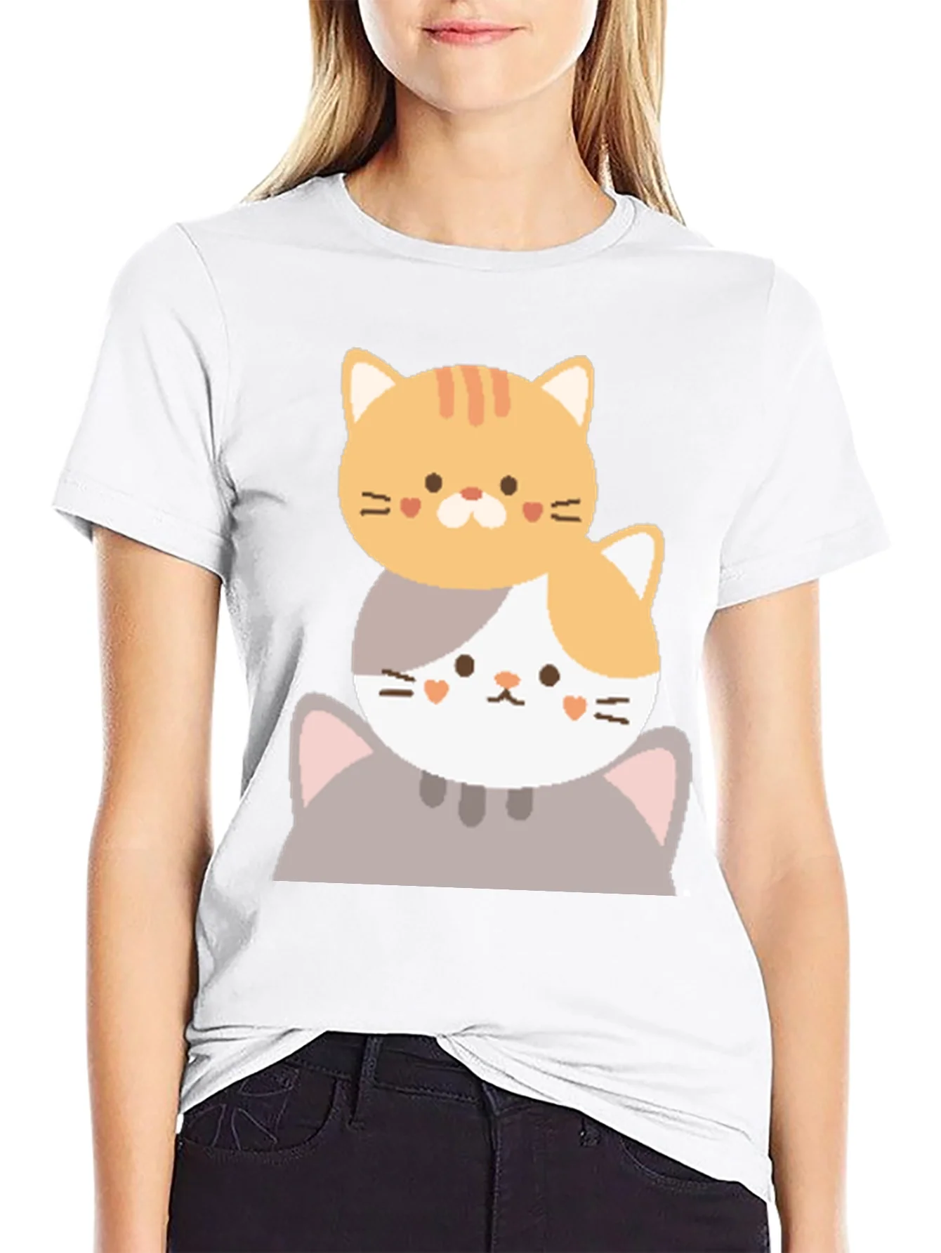 Cute Stacked Cats Graphic T-Shirt
