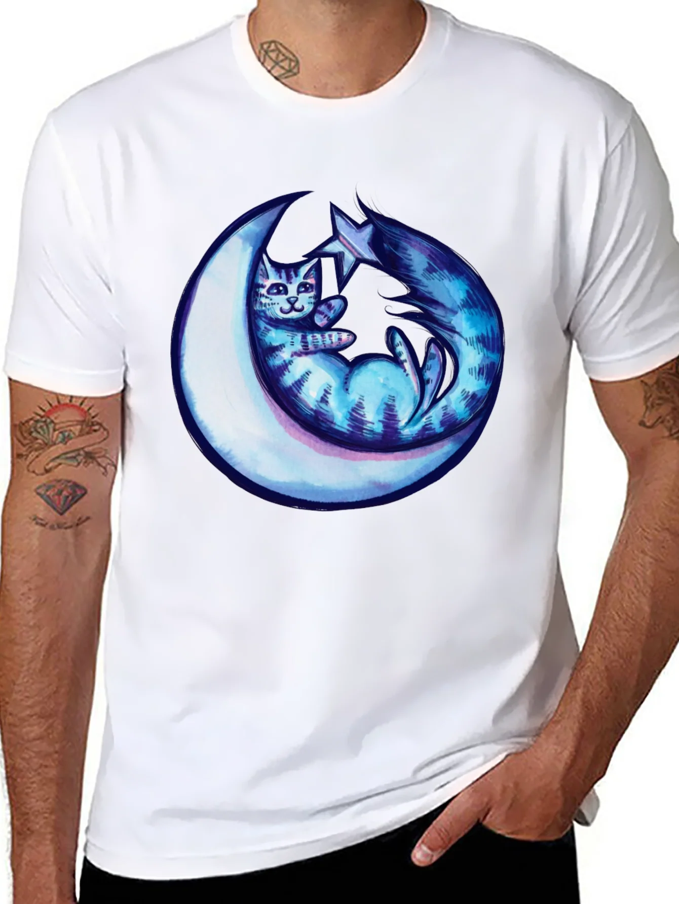 Cosmic Cat & Moon Graphic Tee