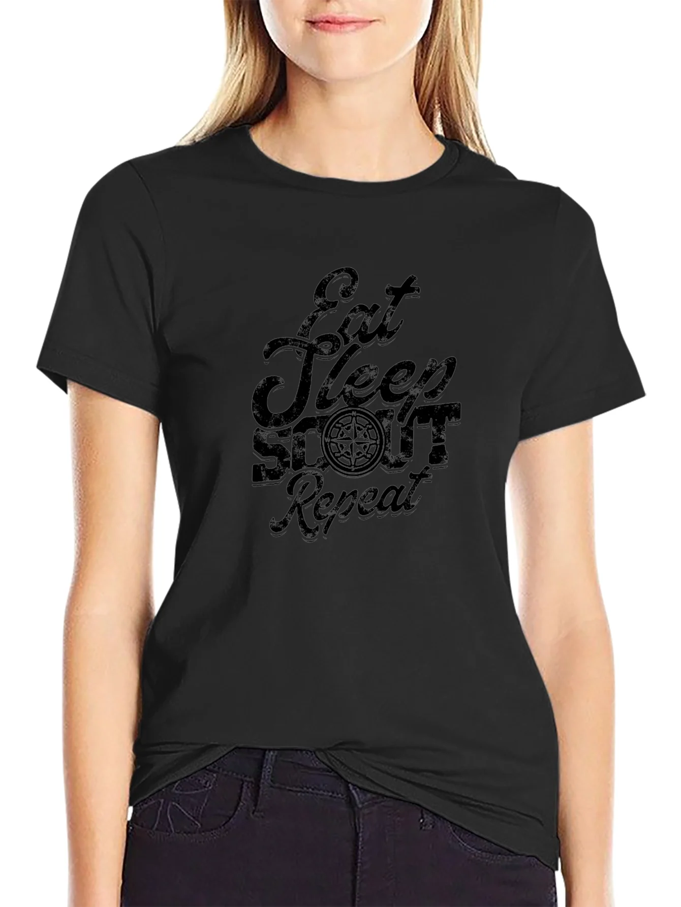 Eat Sleep Scout Repeat Black Graphic Tee