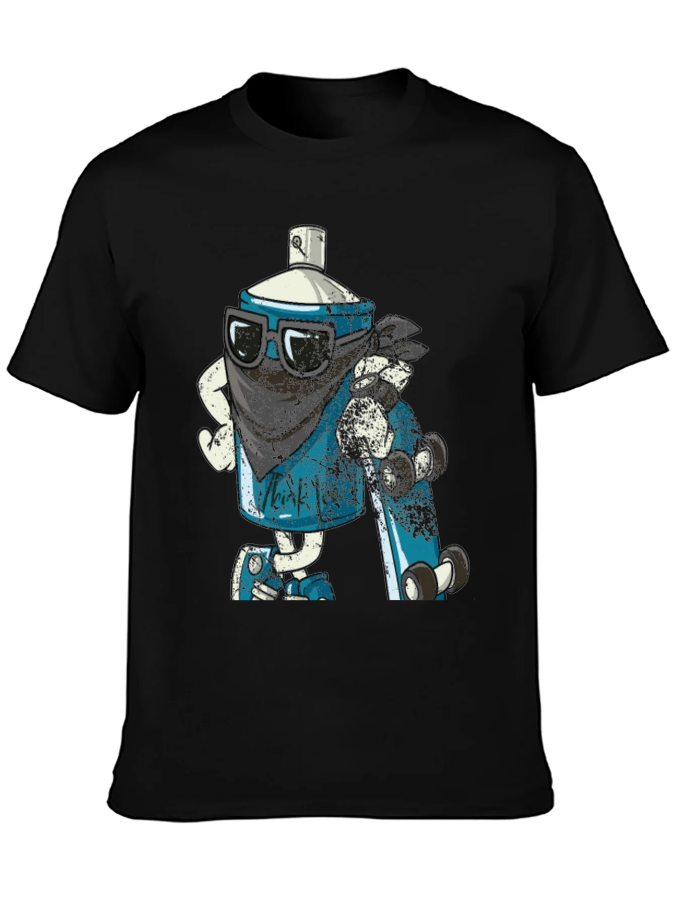 Cool Cartoon Spray Can on Black T-Shirt